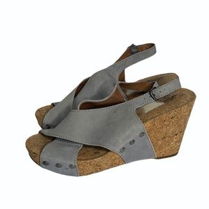 Lucky Brand Minari Cork Wedge Sandal Blue sz 7M‎